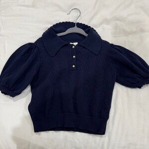 Janie and Jack Navy Knit Polo with Puff Sleeves